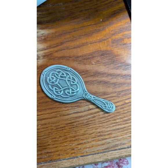 Miniature Hand Mirror With Intricate Celtic Knot Design gray silver tone 4" - Picture 5 of 7
